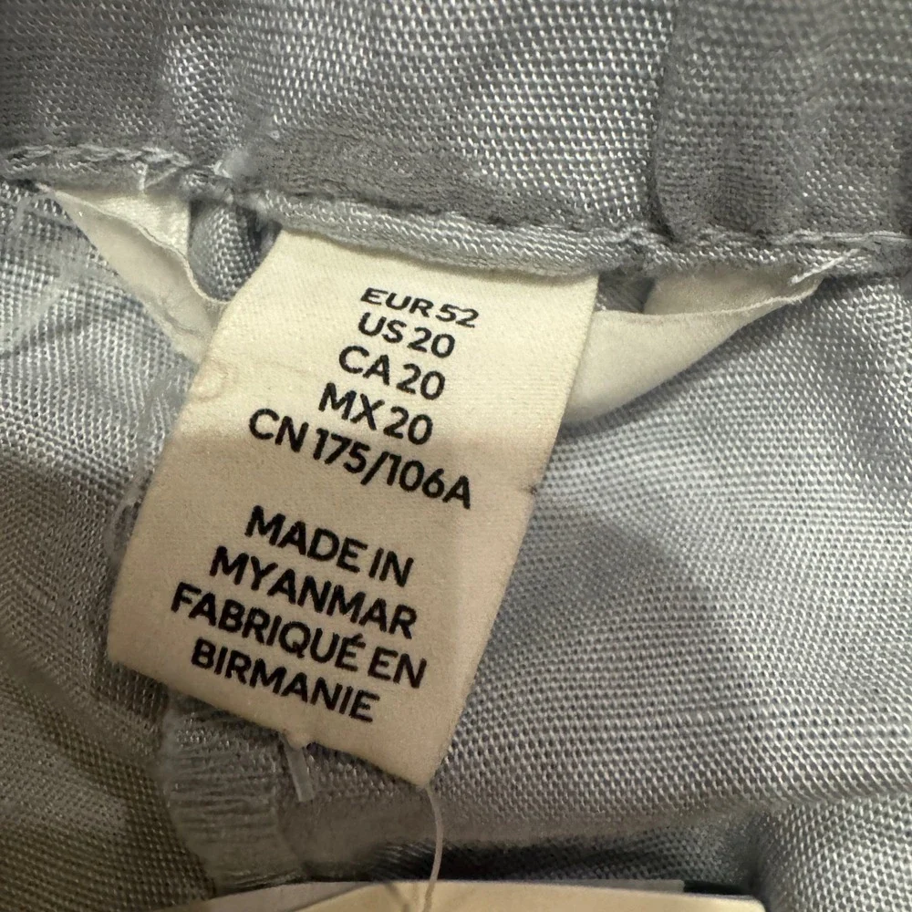 H&M Women Linen Blend Pleated Trousers Light Blue Grey US 20 NEW